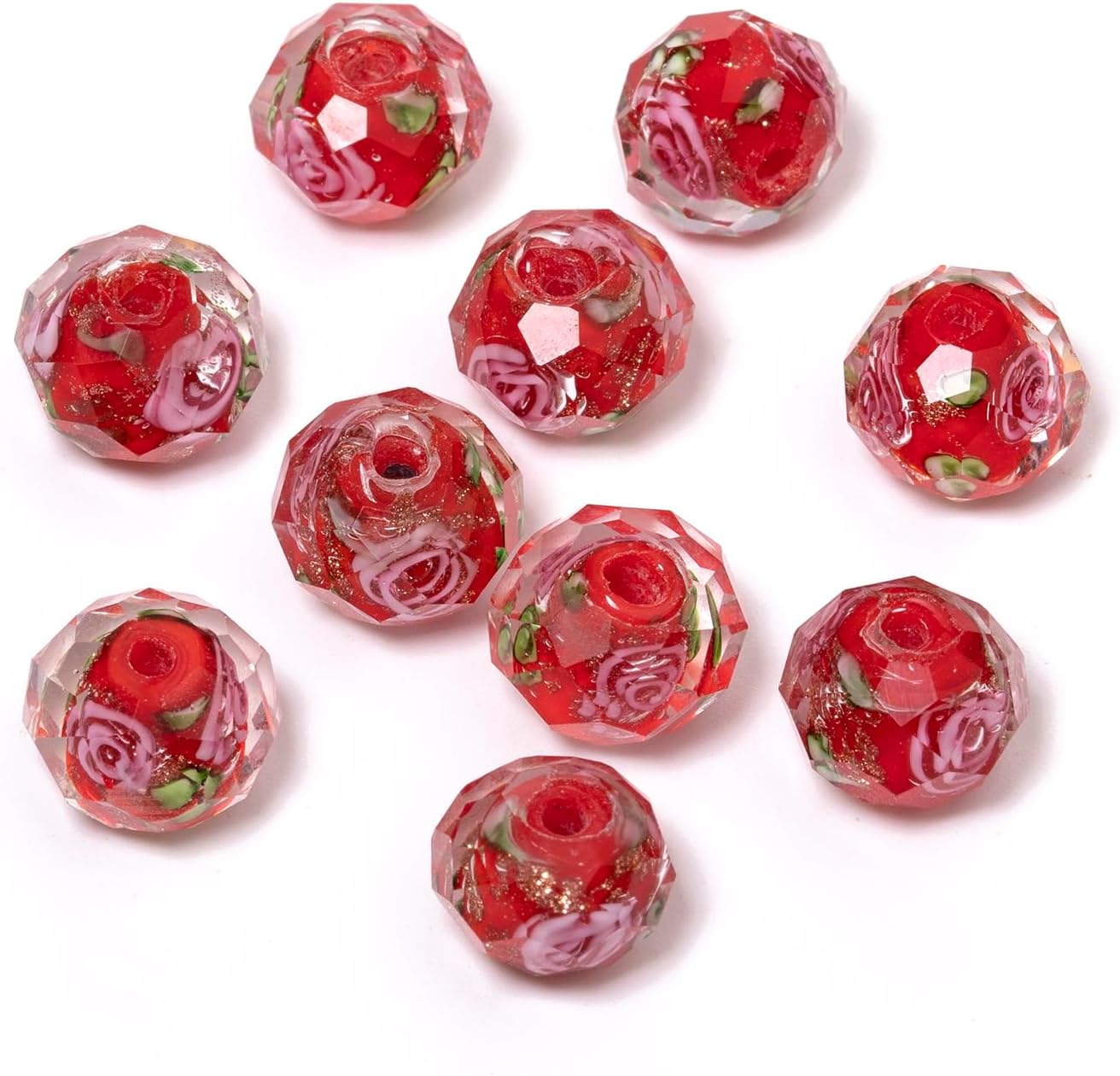 50pcs 8~10mm Rose Lampwork Bead Handmade Faceted Yellow Murano Glass Beads for Jewelry Making Supplies, Bracelet, Rosary Craft Making