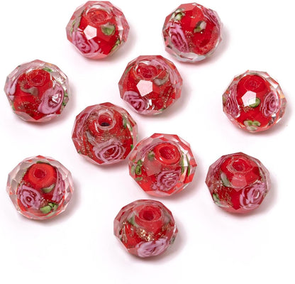 50pcs 8~10mm Rose Lampwork Bead Handmade Faceted Yellow Murano Glass Beads for Jewelry Making Supplies, Bracelet, Rosary Craft Making
