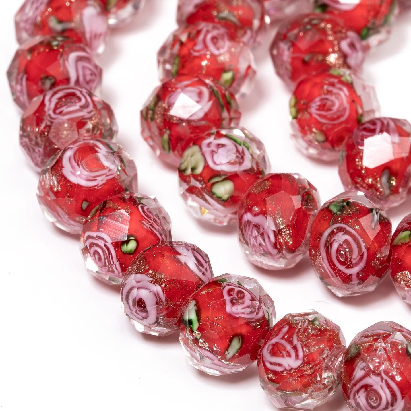 50pcs 8~10mm Rose Lampwork Bead Handmade Faceted Yellow Murano Glass Beads for Jewelry Making Supplies, Bracelet, Rosary Craft Making
