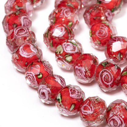 50pcs 8~10mm Rose Lampwork Bead Handmade Faceted Yellow Murano Glass Beads for Jewelry Making Supplies, Bracelet, Rosary Craft Making