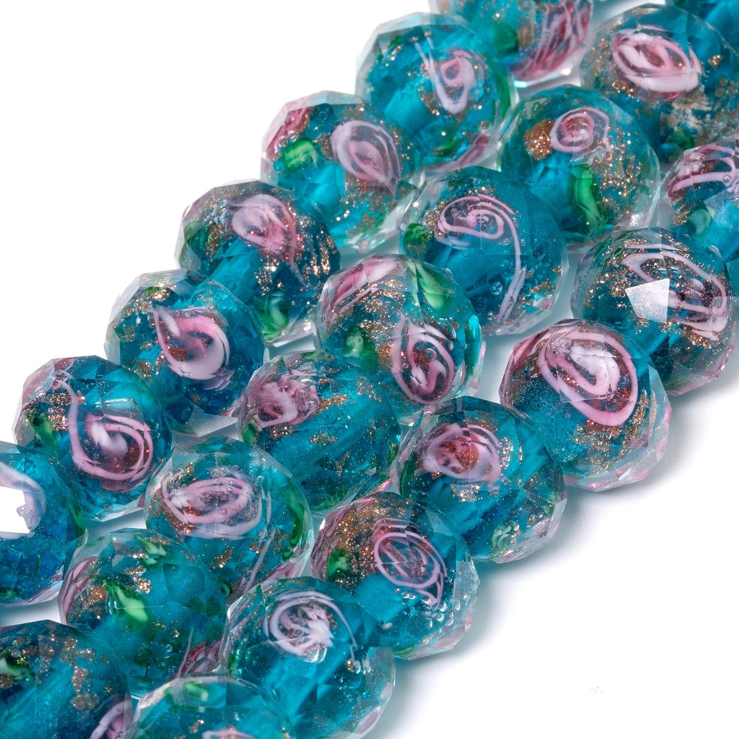 50pcs 8~10mm Rose Lampwork Bead Handmade Faceted Yellow Murano Glass Beads for Jewelry Making Supplies, Bracelet, Rosary Craft Making