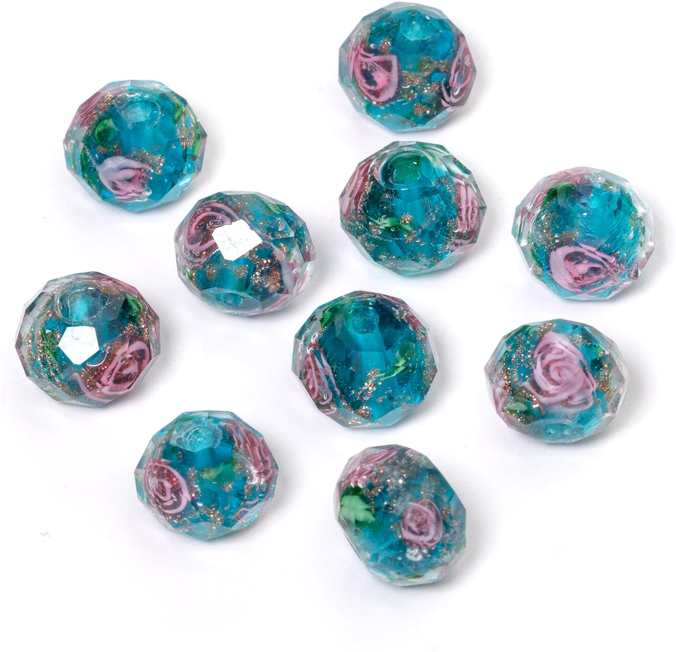 50pcs 8~10mm Rose Lampwork Bead Handmade Faceted Yellow Murano Glass Beads for Jewelry Making Supplies, Bracelet, Rosary Craft Making