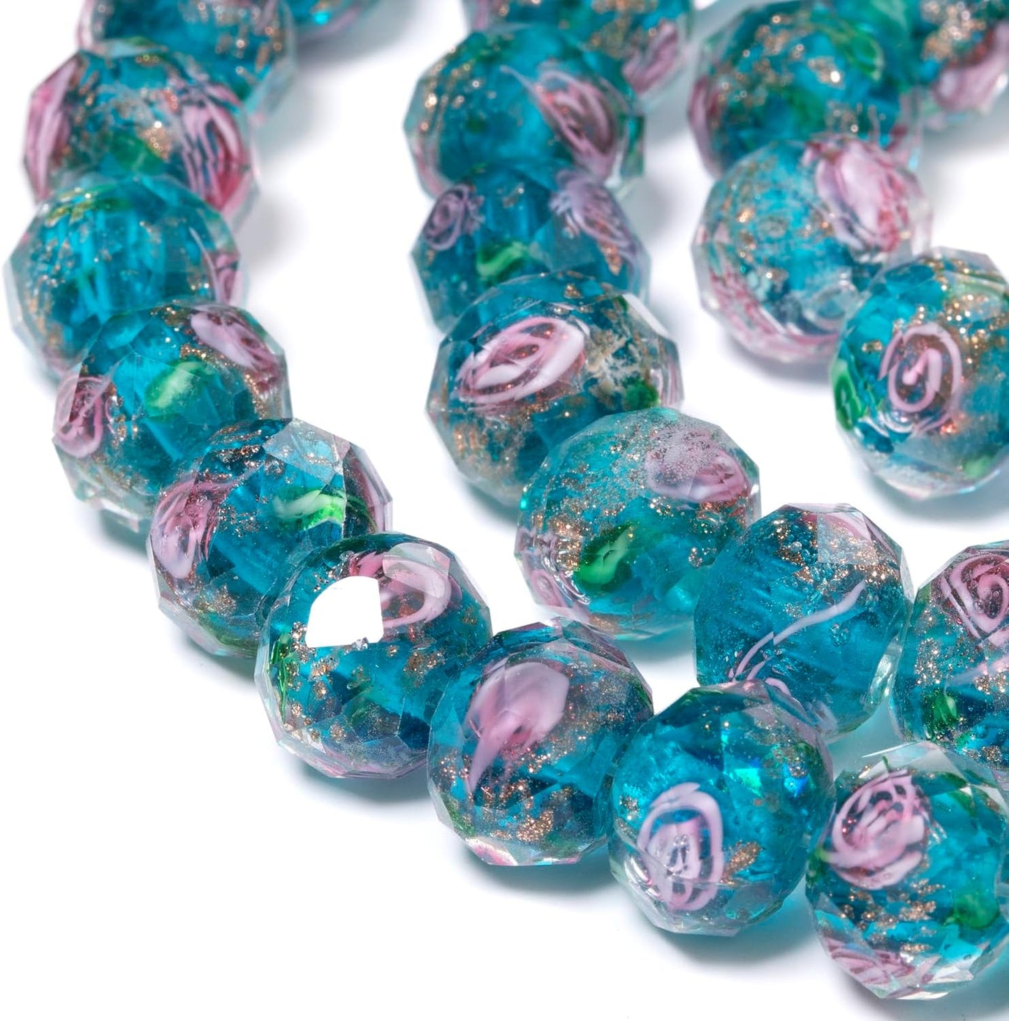 50pcs 8~10mm Rose Lampwork Bead Handmade Faceted Yellow Murano Glass Beads for Jewelry Making Supplies, Bracelet, Rosary Craft Making