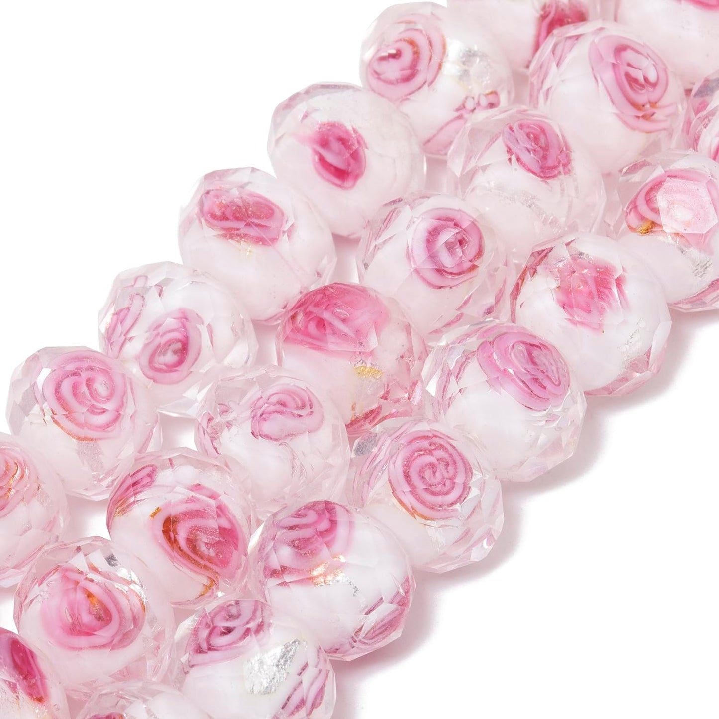 50pcs 8~10mm Rose Lampwork Bead Handmade Faceted Yellow Murano Glass Beads for Jewelry Making Supplies, Bracelet, Rosary Craft Making