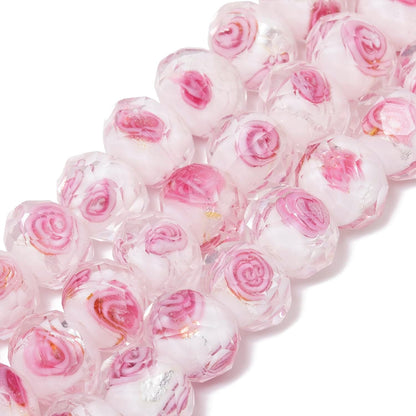 50pcs 8~10mm Rose Lampwork Bead Handmade Faceted Yellow Murano Glass Beads for Jewelry Making Supplies, Bracelet, Rosary Craft Making