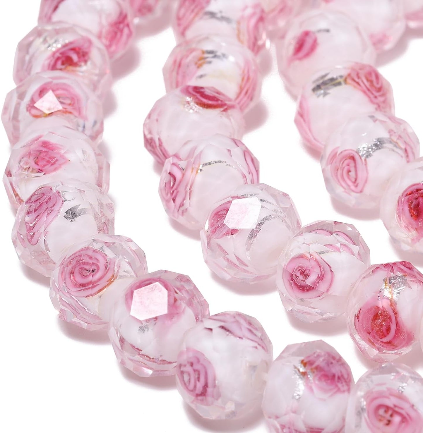 50pcs 8~10mm Rose Lampwork Bead Handmade Faceted Yellow Murano Glass Beads for Jewelry Making Supplies, Bracelet, Rosary Craft Making
