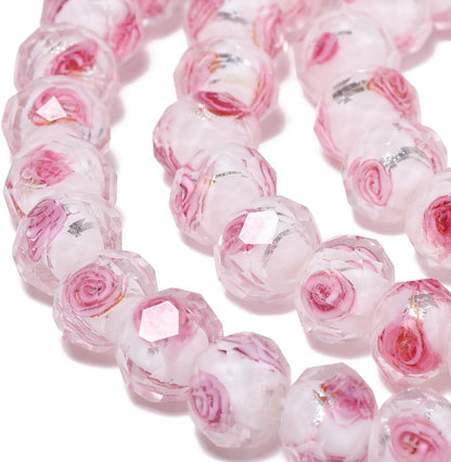 50pcs 8~10mm Rose Lampwork Bead Handmade Faceted Yellow Murano Glass Beads for Jewelry Making Supplies, Bracelet, Rosary Craft Making