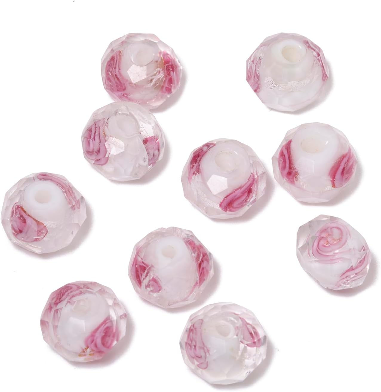50pcs 8~10mm Rose Lampwork Bead Handmade Faceted Yellow Murano Glass Beads for Jewelry Making Supplies, Bracelet, Rosary Craft Making