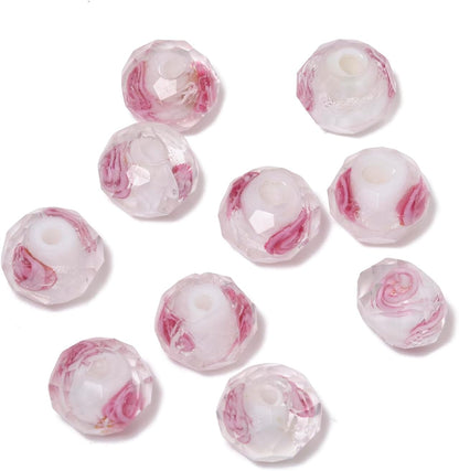 50pcs 8~10mm Rose Lampwork Bead Handmade Faceted Yellow Murano Glass Beads for Jewelry Making Supplies, Bracelet, Rosary Craft Making