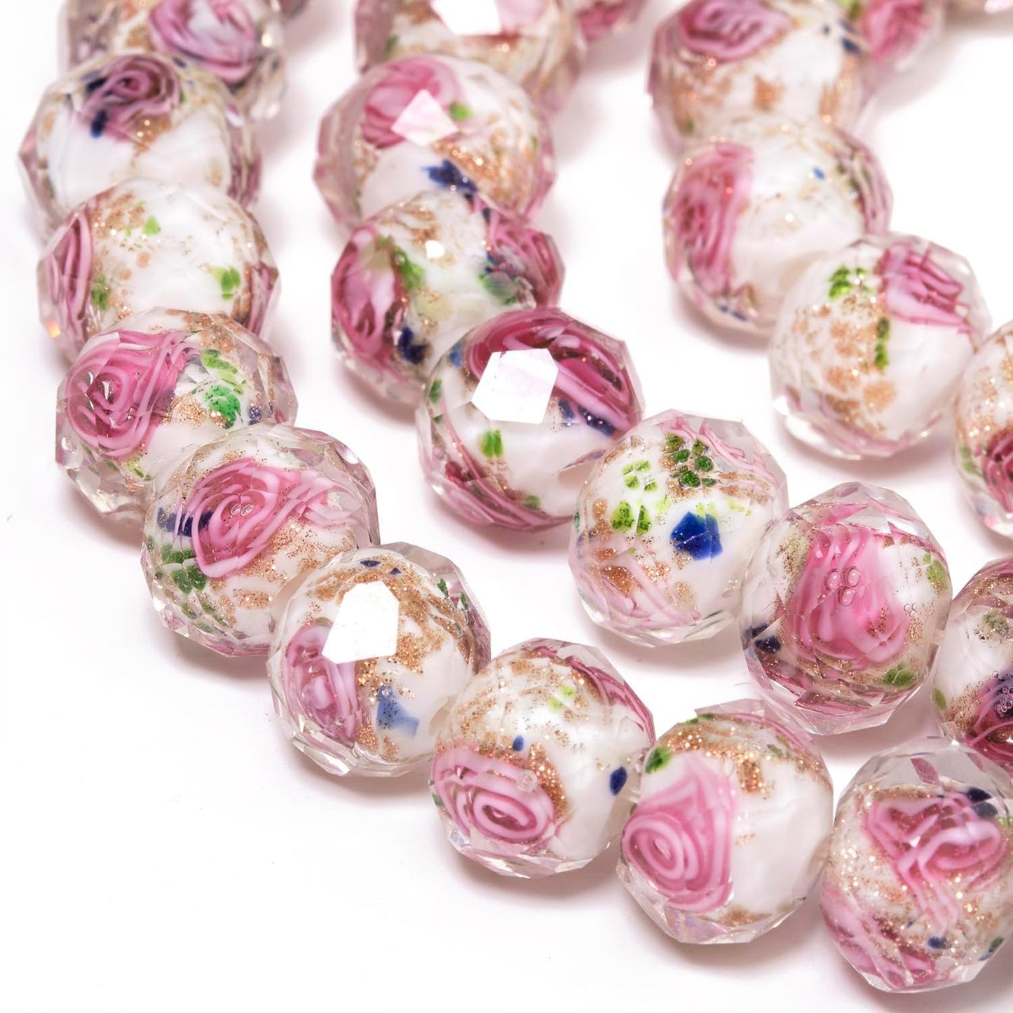 50pcs 8~10mm Rose Lampwork Bead Handmade Faceted Yellow Murano Glass Beads for Jewelry Making Supplies, Bracelet, Rosary Craft Making