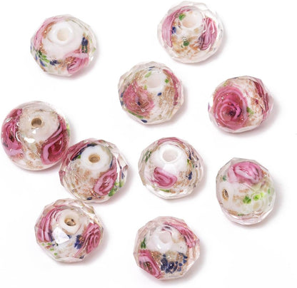 50pcs 8~10mm Rose Lampwork Bead Handmade Faceted Yellow Murano Glass Beads for Jewelry Making Supplies, Bracelet, Rosary Craft Making
