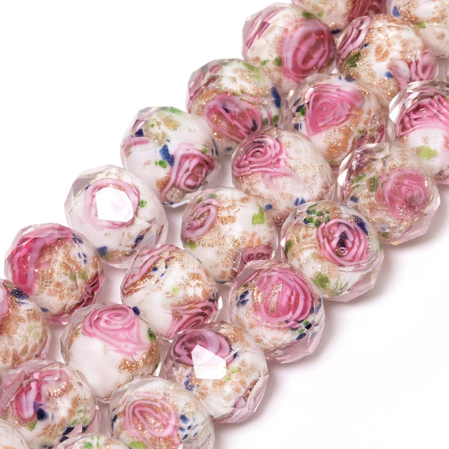 50pcs 8~10mm Rose Lampwork Bead Handmade Faceted Yellow Murano Glass Beads for Jewelry Making Supplies, Bracelet, Rosary Craft Making