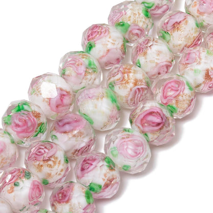 50pcs 8~10mm Rose Lampwork Bead Handmade Faceted Yellow Murano Glass Beads for Jewelry Making Supplies, Bracelet, Rosary Craft Making