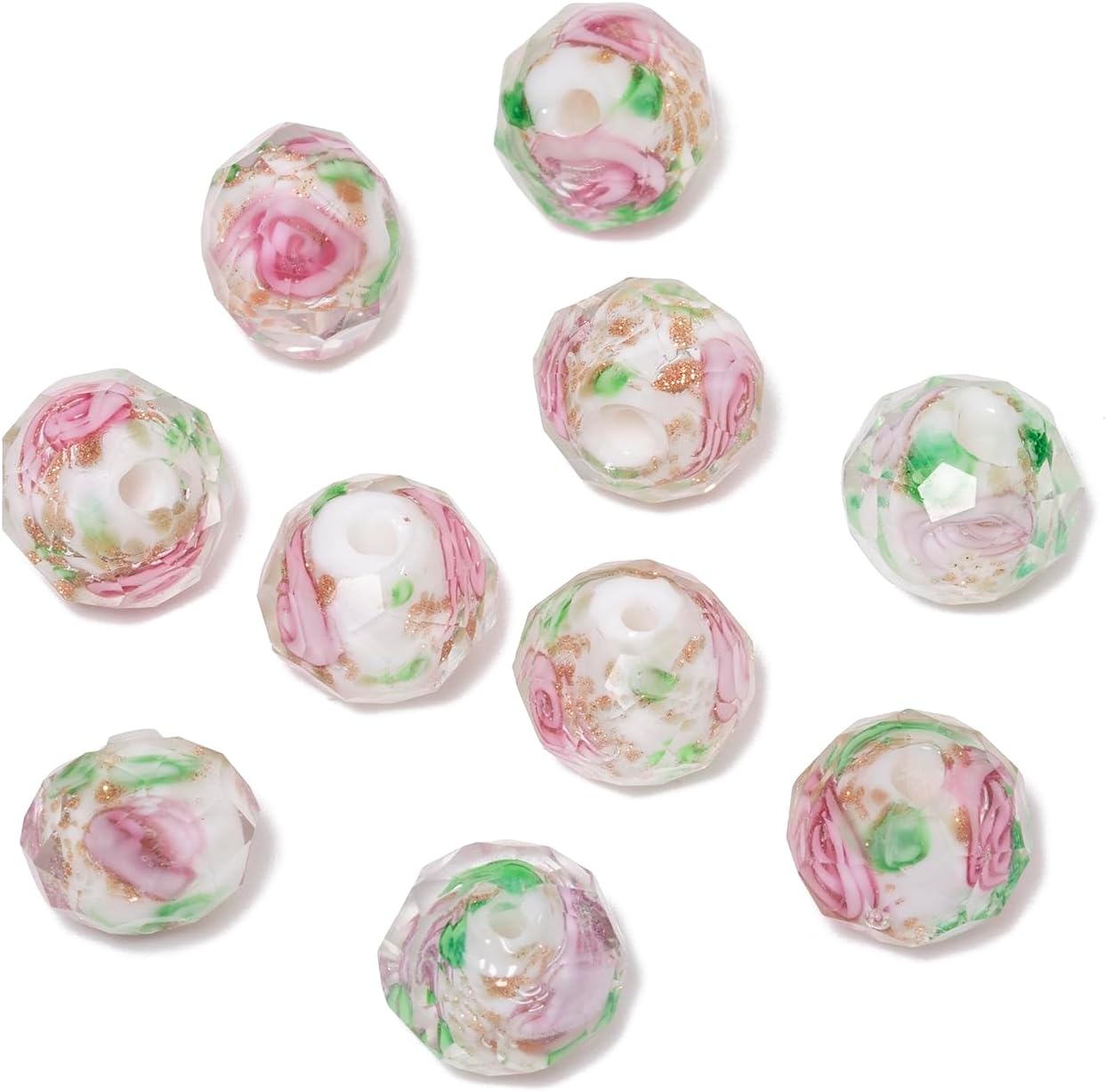 50pcs 8~10mm Rose Lampwork Bead Handmade Faceted Yellow Murano Glass Beads for Jewelry Making Supplies, Bracelet, Rosary Craft Making