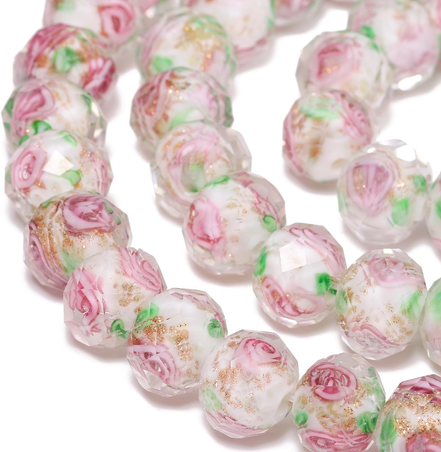 50pcs 8~10mm Rose Lampwork Bead Handmade Faceted Yellow Murano Glass Beads for Jewelry Making Supplies, Bracelet, Rosary Craft Making