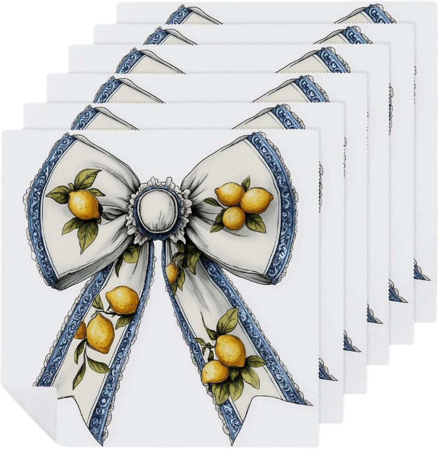 Cowgirl Bow with Yellow Lemons Pattern Cloth Napkins Set of 6, Square Premium Reusable Washable Polyester Table Linen Napkin for Dinner Party