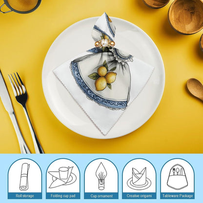 Cowgirl Bow with Yellow Lemons Pattern Cloth Napkins Set of 6, Square Premium Reusable Washable Polyester Table Linen Napkin for Dinner Party