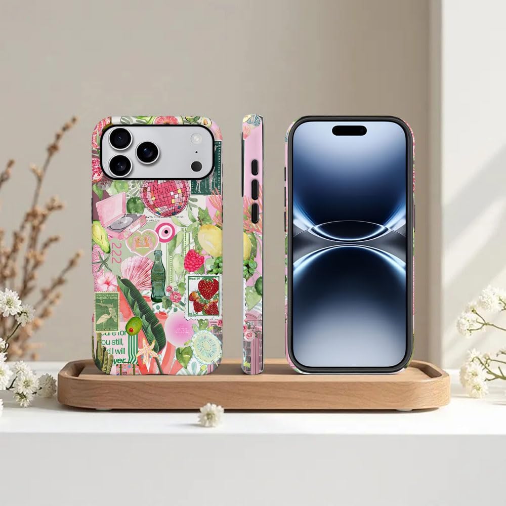 Case for iPhone 17 Pro Max,Fruit Lemon Leaf Collage Phone Case Military-Grade Drop Protection Cover for Women Girl - Frosted