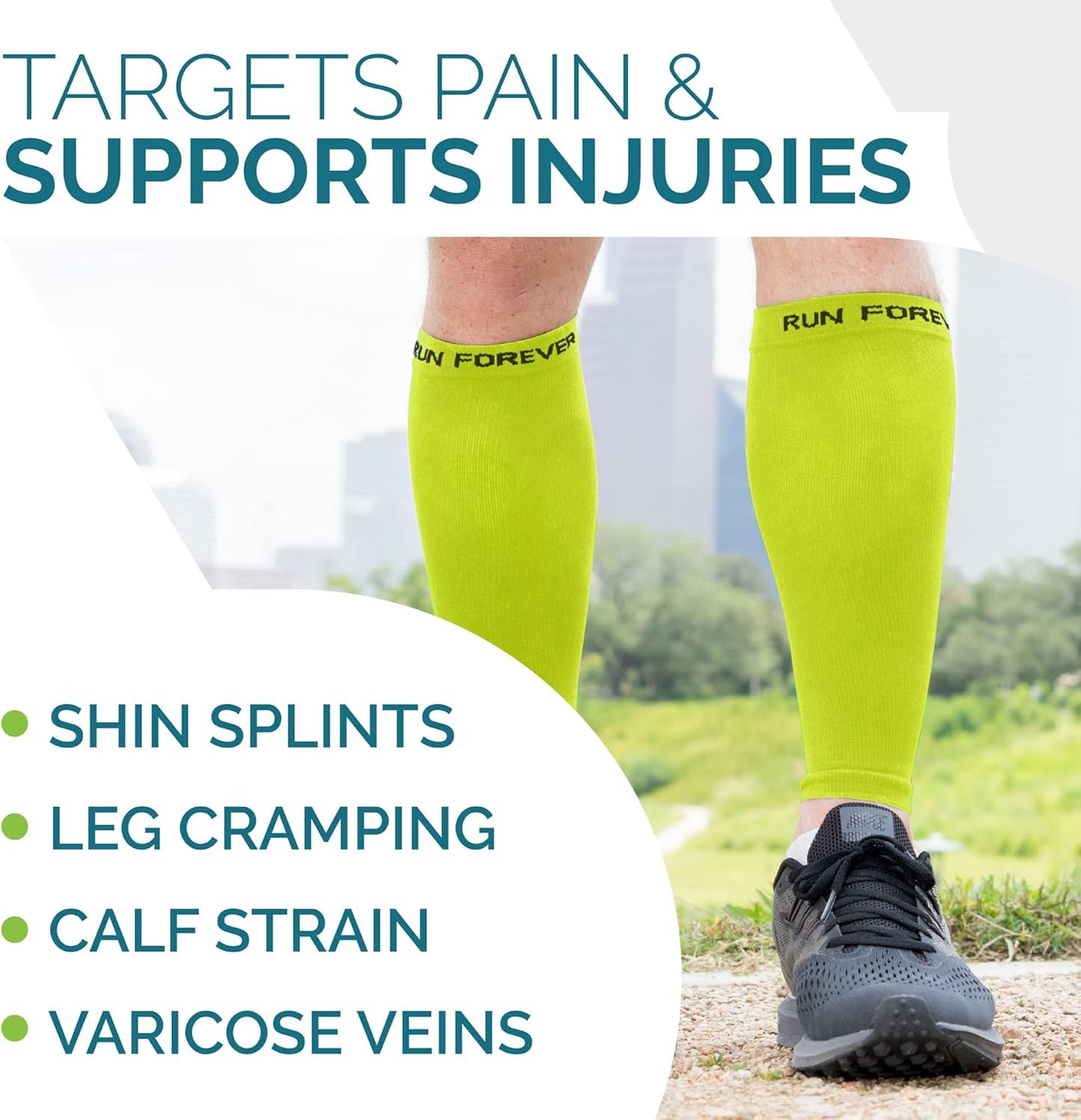 Run Forever Calf Compression Sleeves for Men and Women - Leg Compression Sleeve - Footless Compression Socks for runners