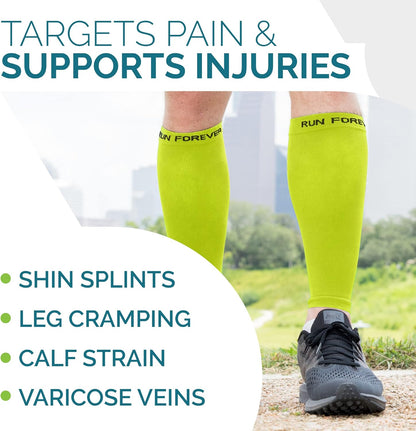 Run Forever Calf Compression Sleeves for Men and Women - Leg Compression Sleeve - Footless Compression Socks for runners
