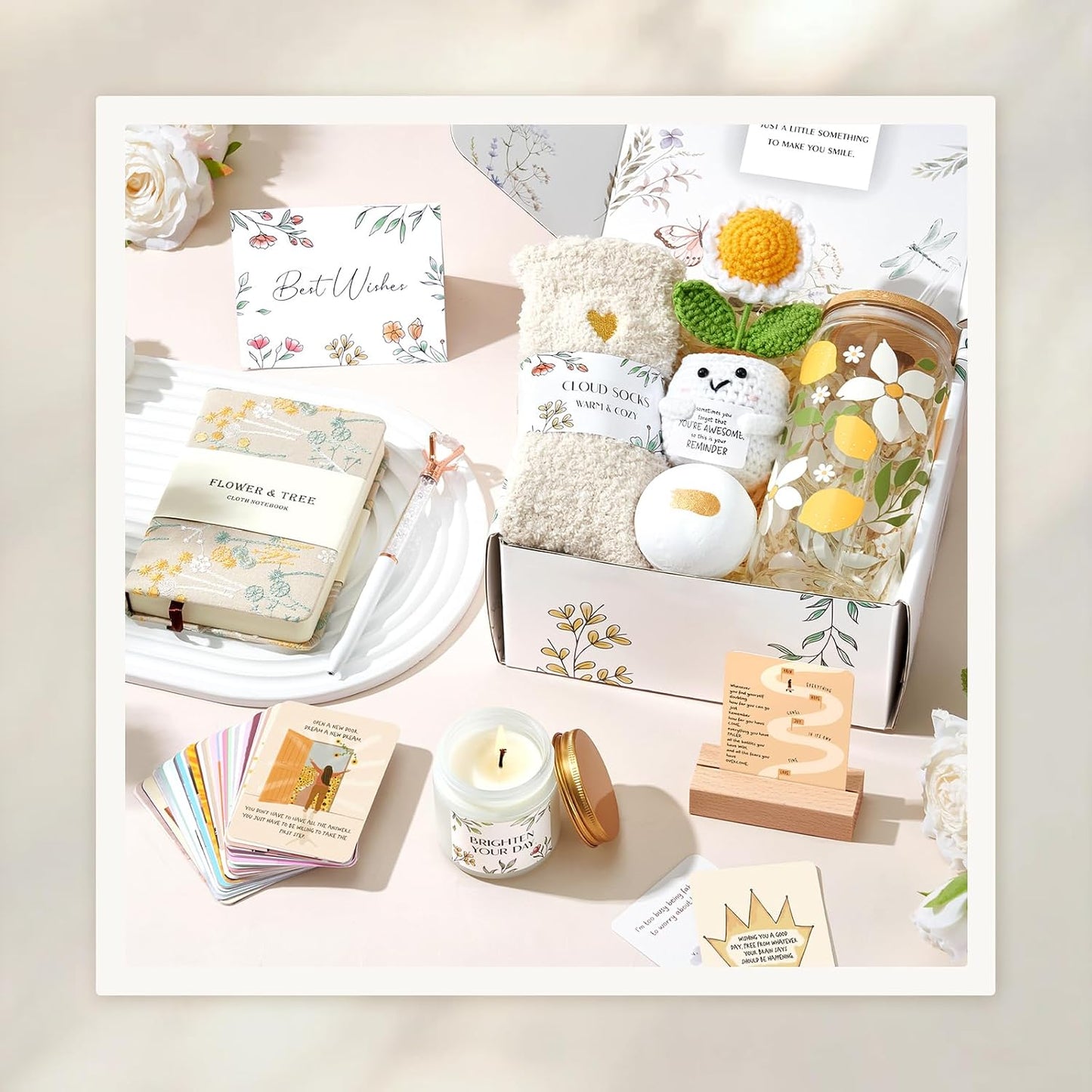 Birthday Gifts for Women, Sending Sunshine Christmas Gifts, Get Well Soon Basket Care Package with Wine tumblers for Thinking of You Her Sister Best Friend