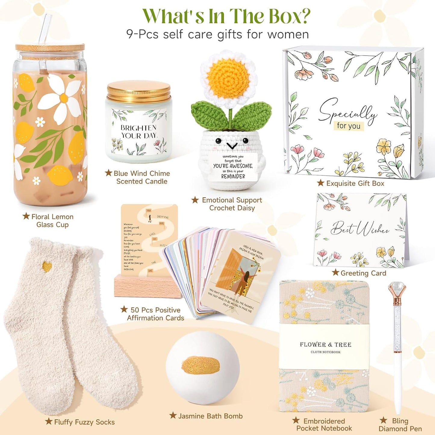 Birthday Gifts for Women, Sending Sunshine Christmas Gifts, Get Well Soon Basket Care Package with Wine tumblers for Thinking of You Her Sister Best Friend