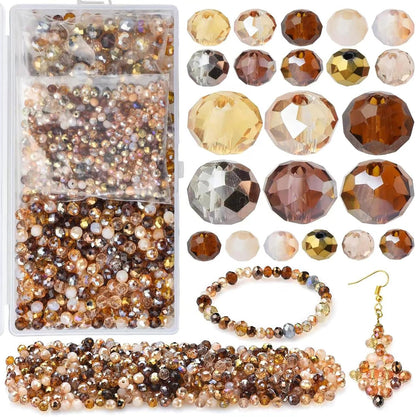 Faceted Rondelle Glass Beads for Jewelry Making, Brown Series | 1000pcs, 4/6/8mm Assorted Sizes, Crystal Spacer Beads, for DIY Bracelets Necklaces Earrings, Craft Supplies