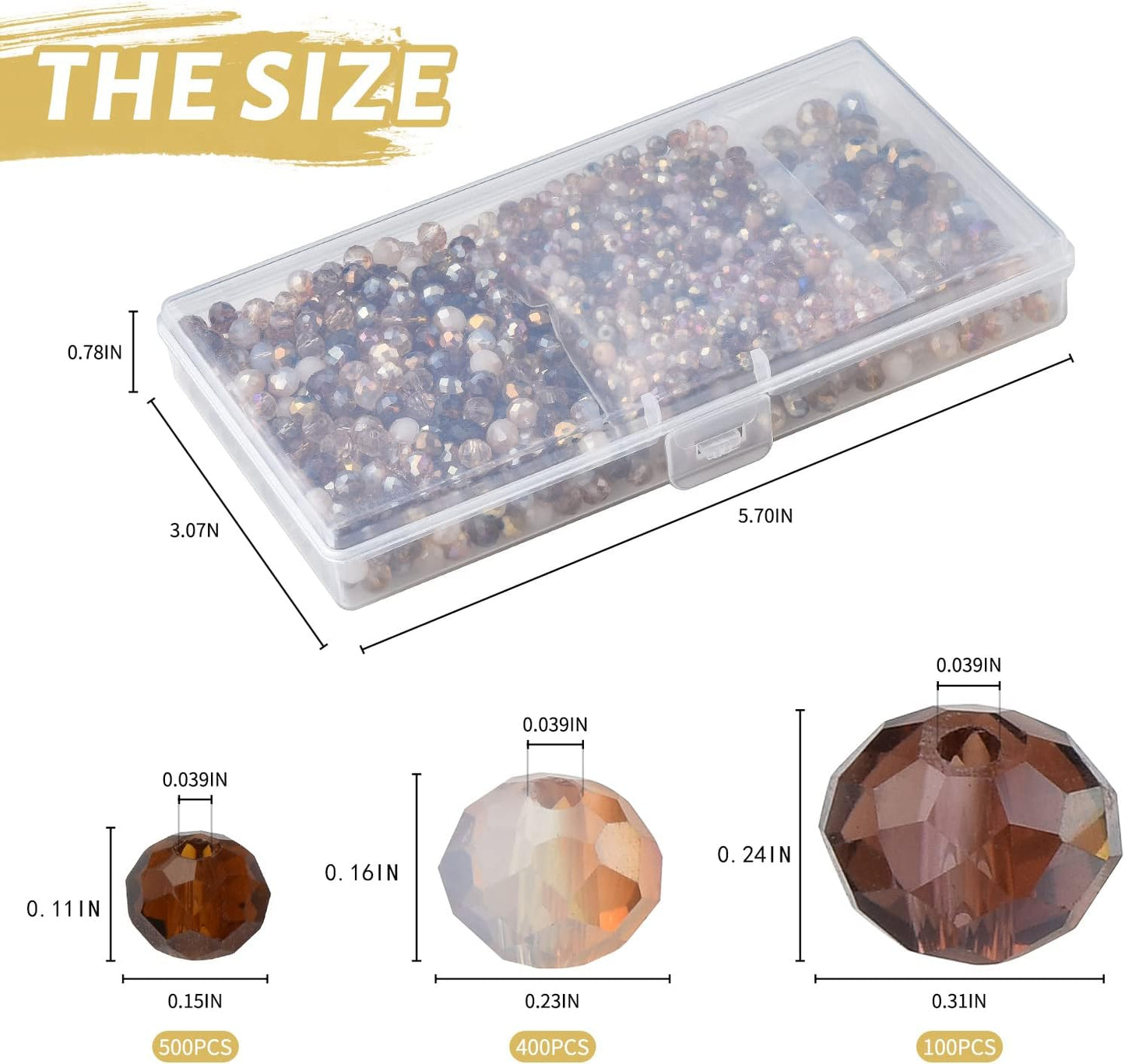Faceted Rondelle Glass Beads for Jewelry Making, Brown Series | 1000pcs, 4/6/8mm Assorted Sizes, Crystal Spacer Beads, for DIY Bracelets Necklaces Earrings, Craft Supplies