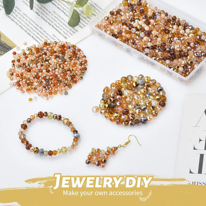 Faceted Rondelle Glass Beads for Jewelry Making, Brown Series | 1000pcs, 4/6/8mm Assorted Sizes, Crystal Spacer Beads, for DIY Bracelets Necklaces Earrings, Craft Supplies