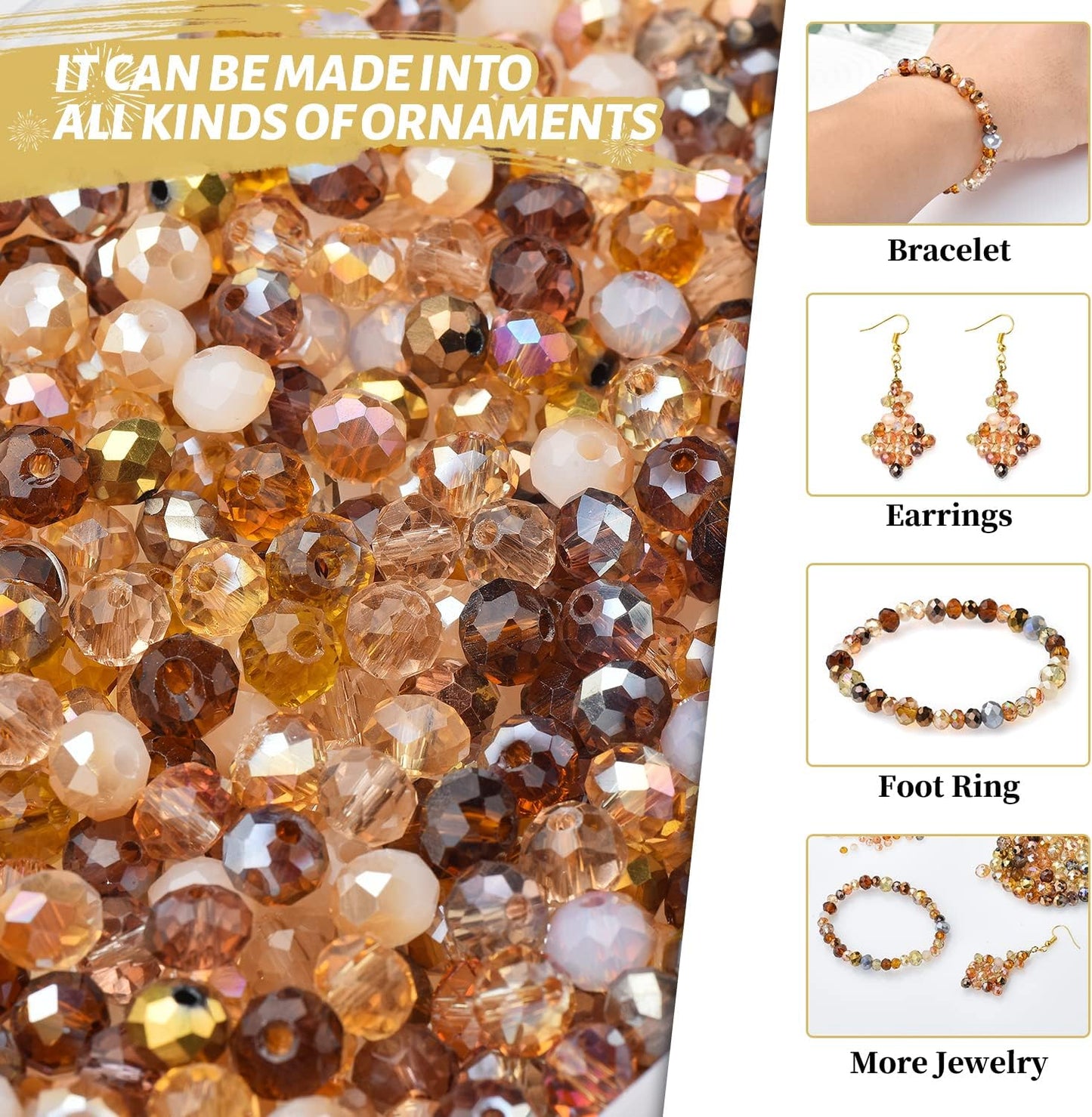 Faceted Rondelle Glass Beads for Jewelry Making, Brown Series | 1000pcs, 4/6/8mm Assorted Sizes, Crystal Spacer Beads, for DIY Bracelets Necklaces Earrings, Craft Supplies