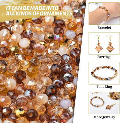 Faceted Rondelle Glass Beads for Jewelry Making, Brown Series | 1000pcs, 4/6/8mm Assorted Sizes, Crystal Spacer Beads, for DIY Bracelets Necklaces Earrings, Craft Supplies