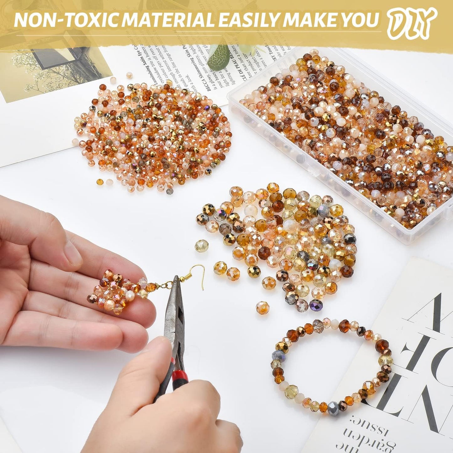 Faceted Rondelle Glass Beads for Jewelry Making, Brown Series | 1000pcs, 4/6/8mm Assorted Sizes, Crystal Spacer Beads, for DIY Bracelets Necklaces Earrings, Craft Supplies