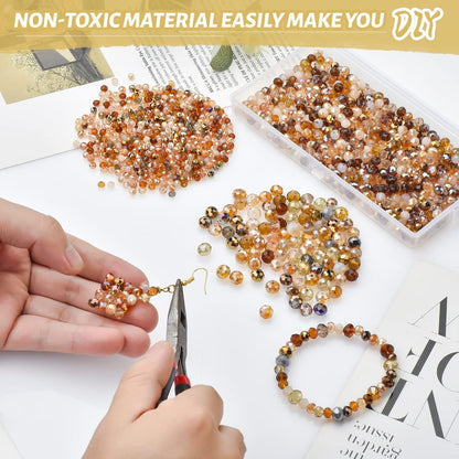 Faceted Rondelle Glass Beads for Jewelry Making, Brown Series | 1000pcs, 4/6/8mm Assorted Sizes, Crystal Spacer Beads, for DIY Bracelets Necklaces Earrings, Craft Supplies