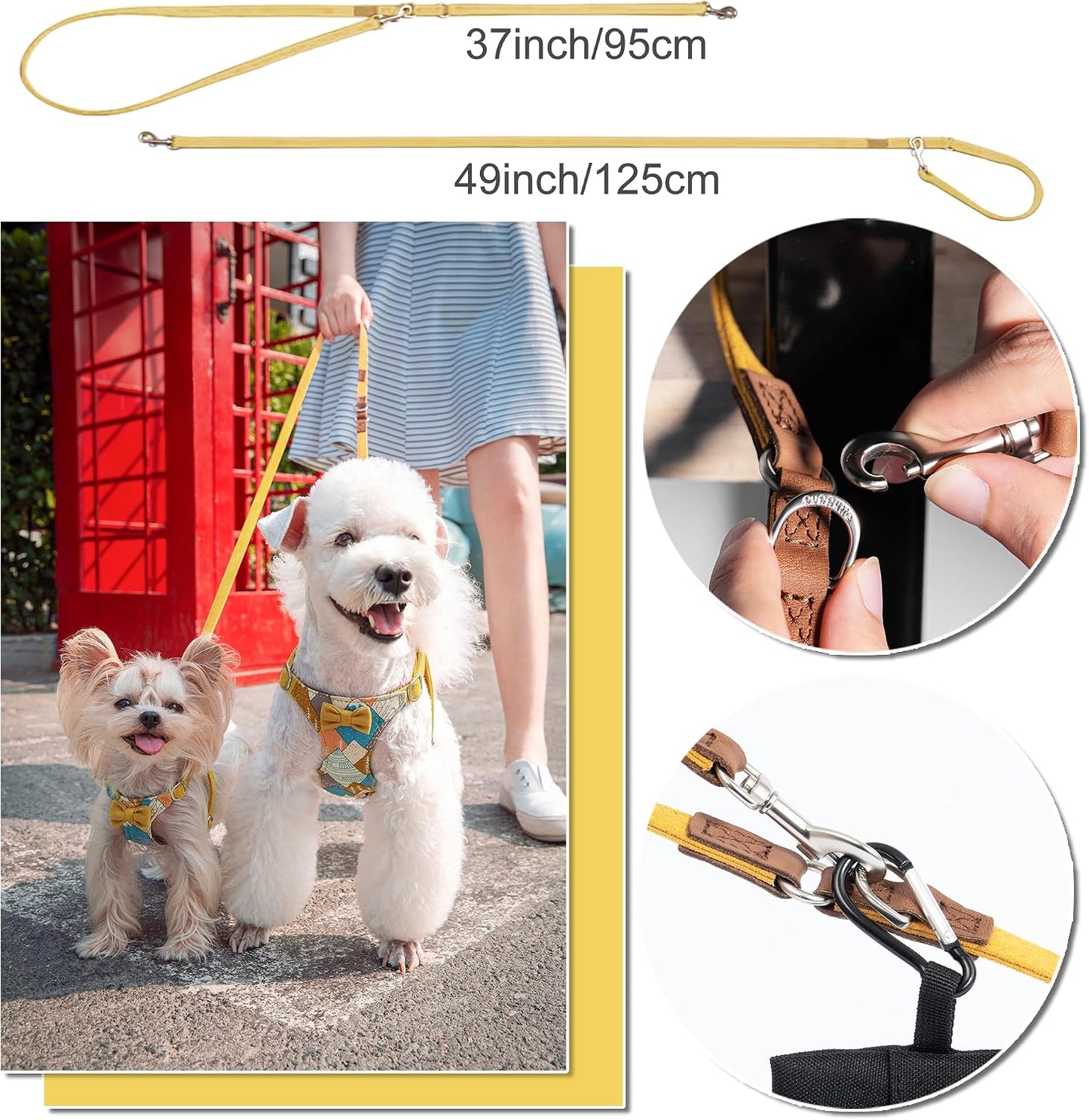Dog Harness and Leash Set, Suede Bow Yellow, M (16.5-31 lbs) | Harness Small Size Dog, Soft and Lightweight, Multifunction Dog Leash, Dog Harness Medium Sized Dog