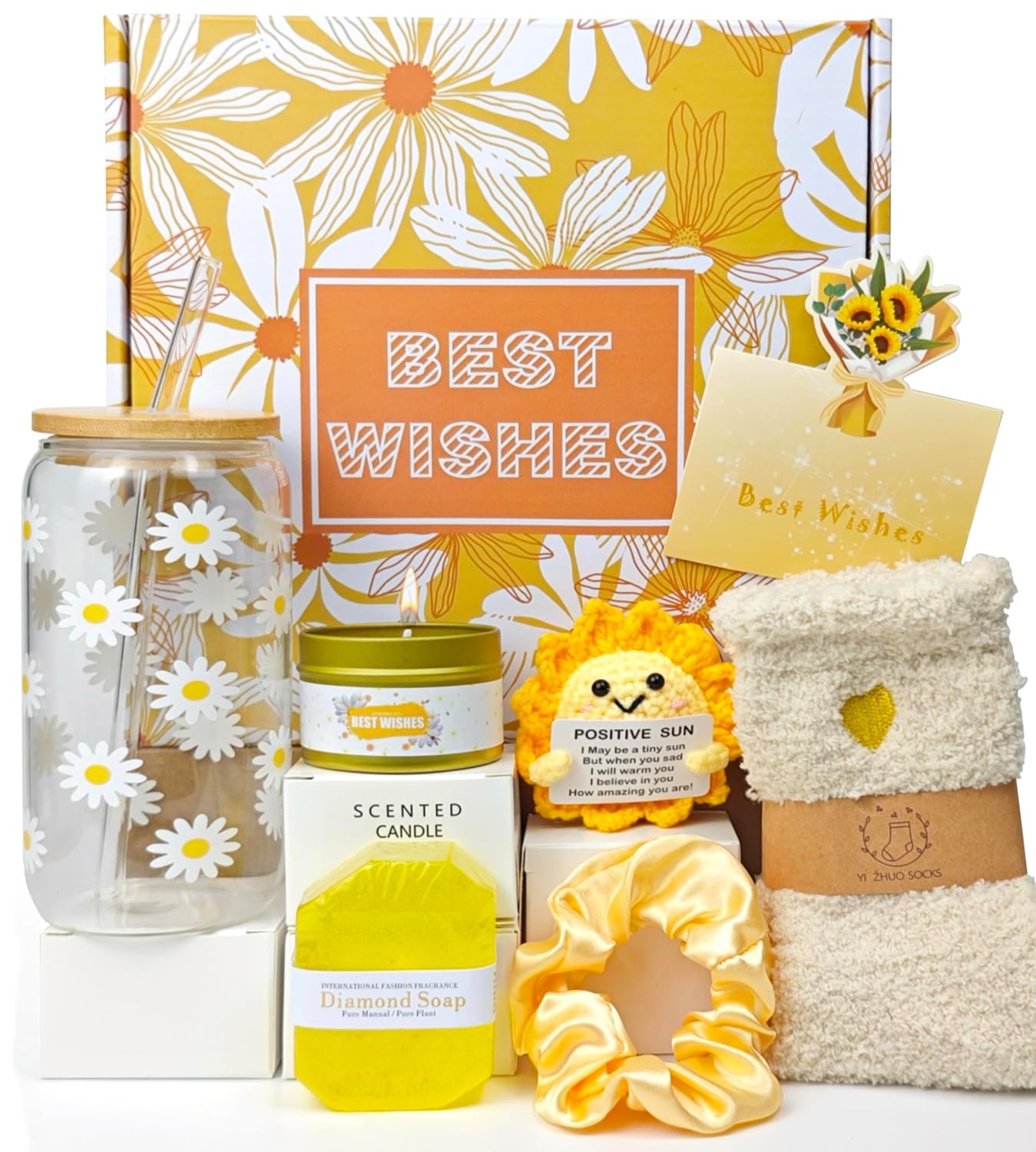 Gift Baskets for Women -Unique Gift Basket Set & Sunshine Box Care Package, Festive-Ready Golden Uplifting Gift Set forMom Wife Sister Friends Teen Girls
