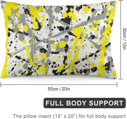 Black Grey and Yellow Ink Splatter Fashionable and Lightweight Ultra Soft Long Polyester Pillow Cover 12 "x20