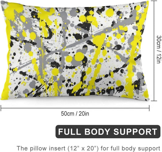 Black Grey and Yellow Ink Splatter Fashionable and Lightweight Ultra Soft Long Polyester Pillow Cover 12 "x20
