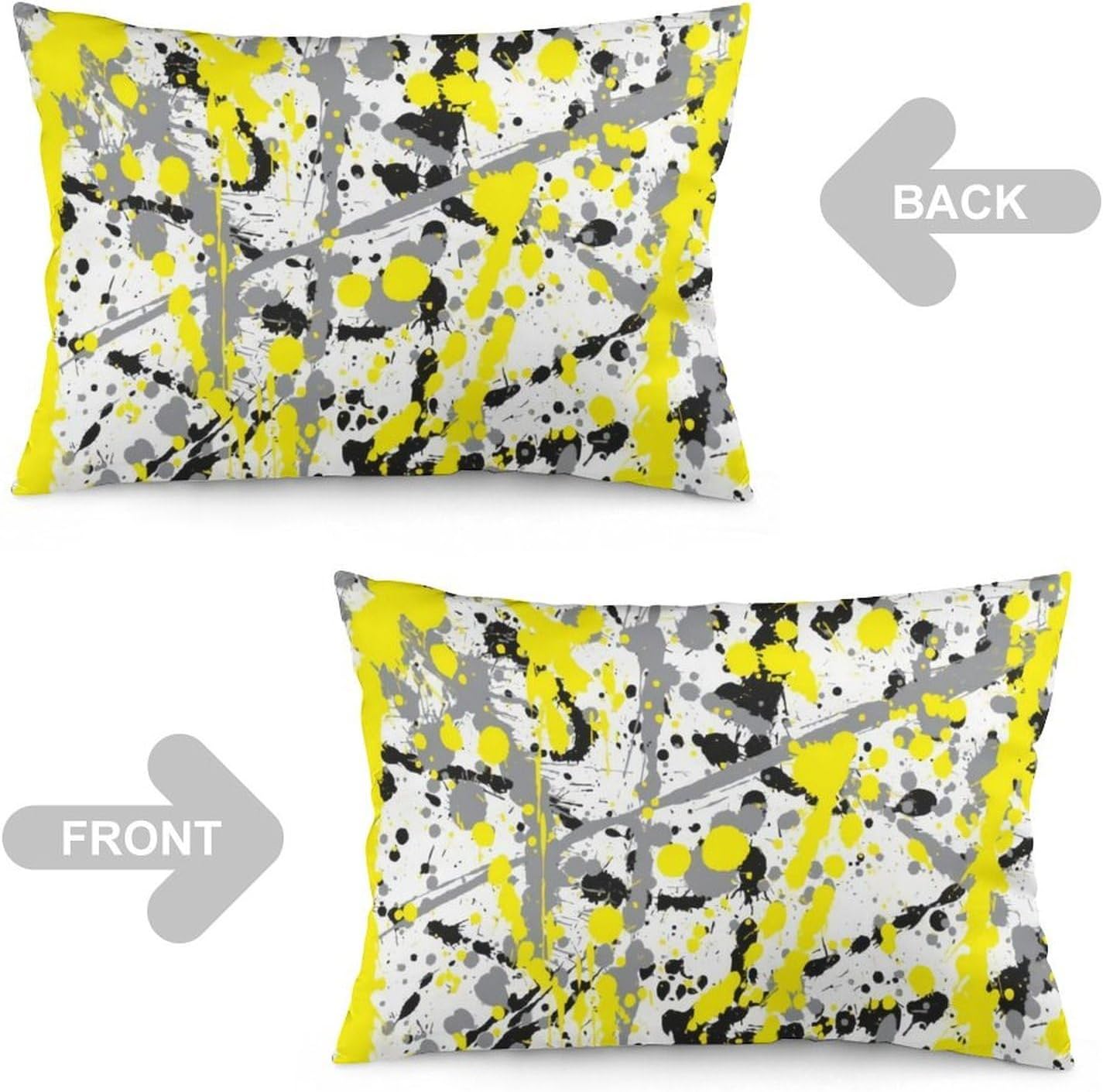 Black Grey and Yellow Ink Splatter Fashionable and Lightweight Ultra Soft Long Polyester Pillow Cover 12 "x20