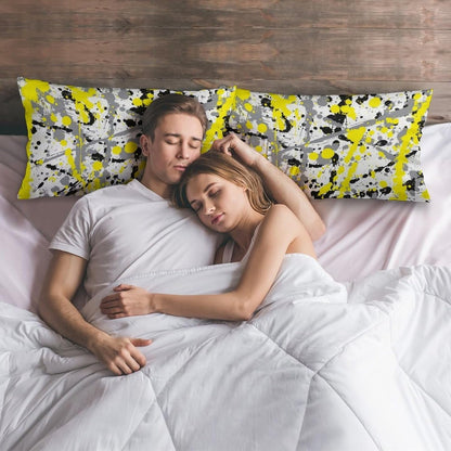 Black Grey and Yellow Ink Splatter Fashionable and Lightweight Ultra Soft Long Polyester Pillow Cover 12 "x20