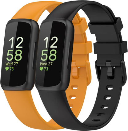 2 Pack Compatible with Fitbit Inspire 3 Bands, 15.4mm Width Soft Silicone Adjustable Sport Replacement Band for Women Men