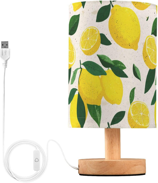 Bedside Table Lamp Lemon Yellow Citrus Fruits (78) Kids Nightstand Lamp Night Light Fabric Shade for Bedroom Living Room Home Office