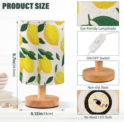 Bedside Table Lamp Lemon Yellow Citrus Fruits (78) Kids Nightstand Lamp Night Light Fabric Shade for Bedroom Living Room Home Office