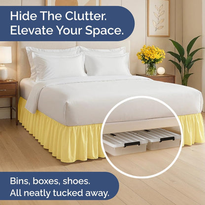Bedskirt Queen Size Ruffle - 15 inch Drop Dust Ruffle Bed Skirt with Platform - Ultra-Soft, Easy Fit, Premium Hotel Quality - Wrinkle, Fade & Shrink Resistant - For Women, Men, Kids and Teens - Yellow