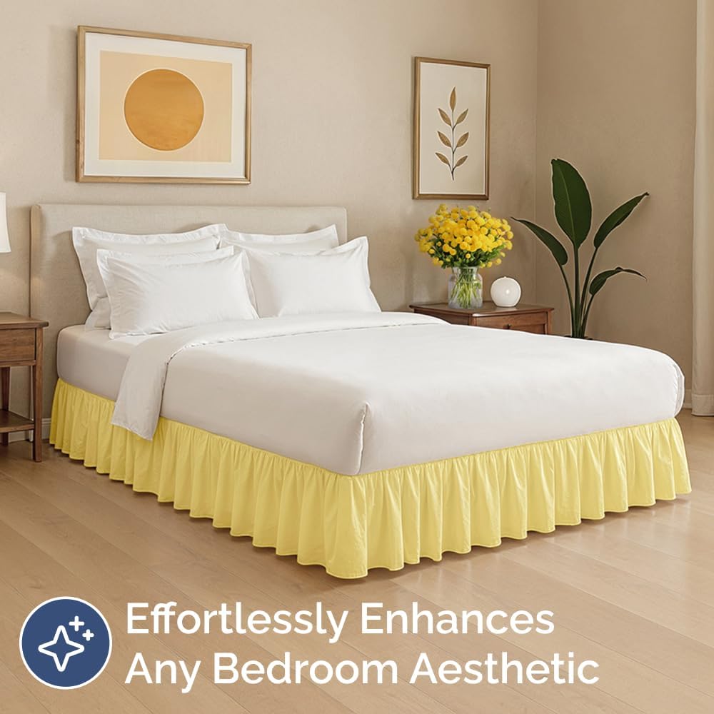 Bedskirt Queen Size Ruffle - 15 inch Drop Dust Ruffle Bed Skirt with Platform - Ultra-Soft, Easy Fit, Premium Hotel Quality - Wrinkle, Fade & Shrink Resistant - For Women, Men, Kids and Teens - Yellow