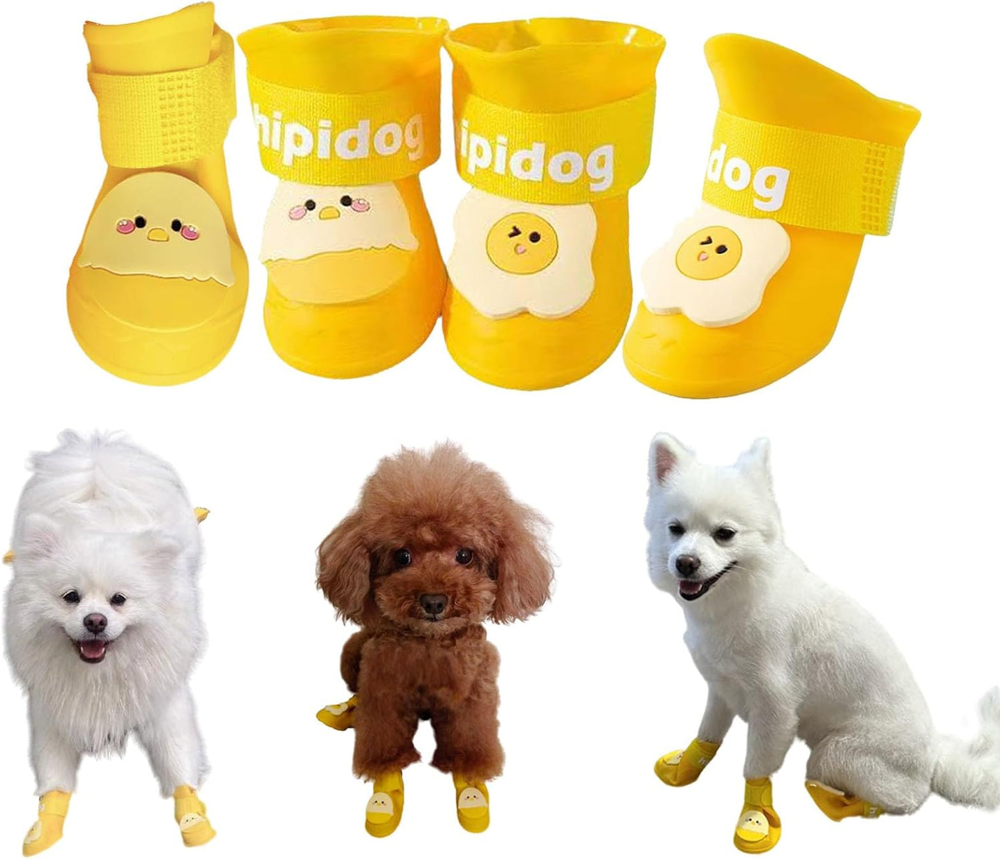 4Pcs Waterproof Dog Boots Dog Shoes for Snow and Rain Teddy Pomeranian Bichon Small Dogs Boot Size Runs Small Please Check THE Size Carefully (Yellow, Medium(3-8Ib))