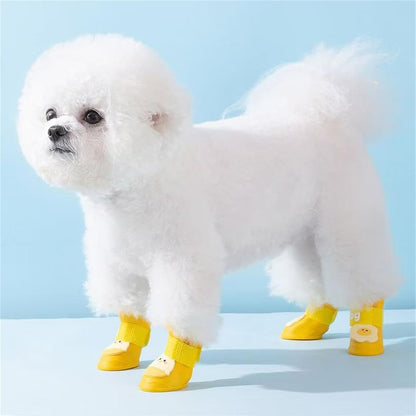 4Pcs Waterproof Dog Boots Dog Shoes for Snow and Rain Teddy Pomeranian Bichon Small Dogs Boot Size Runs Small Please Check THE Size Carefully (Yellow, Medium(3-8Ib))
