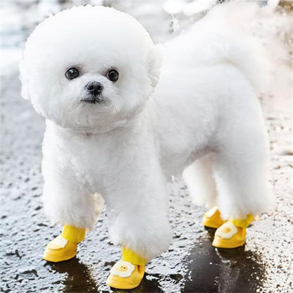 4Pcs Waterproof Dog Boots Dog Shoes for Snow and Rain Teddy Pomeranian Bichon Small Dogs Boot Size Runs Small Please Check THE Size Carefully (Yellow, Medium(3-8Ib))