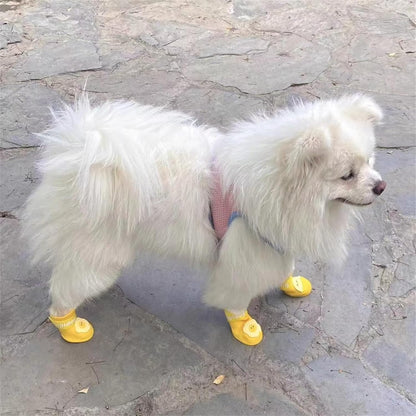 4Pcs Waterproof Dog Boots Dog Shoes for Snow and Rain Teddy Pomeranian Bichon Small Dogs Boot Size Runs Small Please Check THE Size Carefully (Yellow, Medium(3-8Ib))