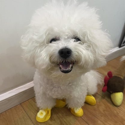 4Pcs Waterproof Dog Boots Dog Shoes for Snow and Rain Teddy Pomeranian Bichon Small Dogs Boot Size Runs Small Please Check THE Size Carefully (Yellow, Medium(3-8Ib))