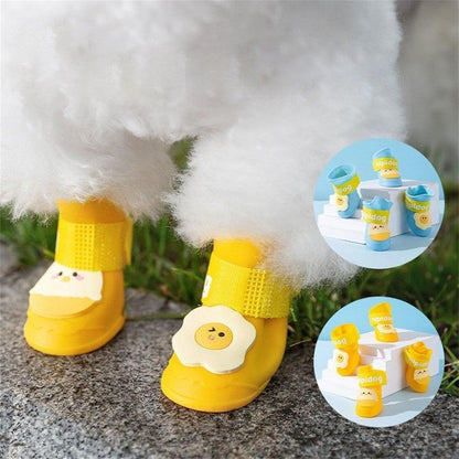 4Pcs Waterproof Dog Boots Dog Shoes for Snow and Rain Teddy Pomeranian Bichon Small Dogs Boot Size Runs Small Please Check THE Size Carefully (Yellow, Medium(3-8Ib))